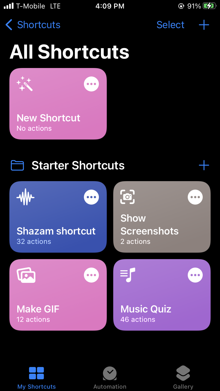 a screenshot of the shortcuts app