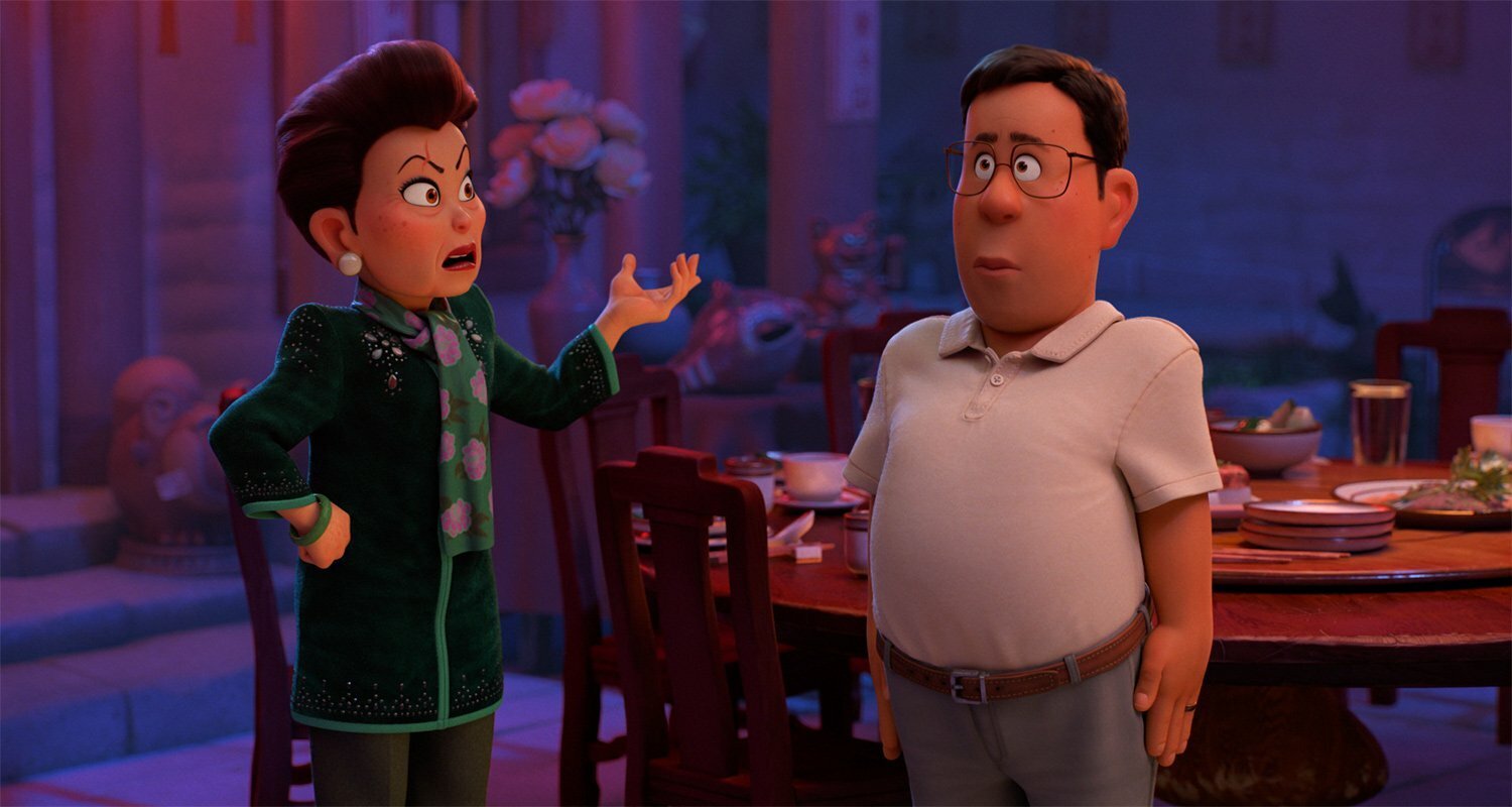 An animated still of Jin Lee and his mother-in-law.