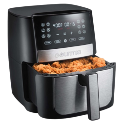 gourmia 8 qt air fryer with chicken tenders in basket