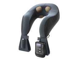 Grey neck massager with remote on one end