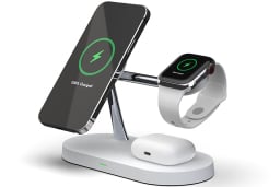 Charging stand with phone, watch, and airpods