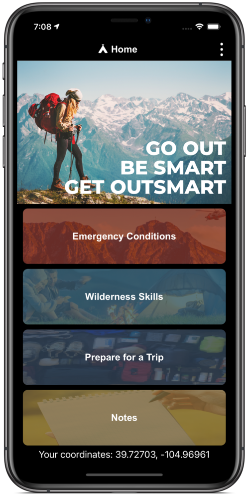 An iPhone with OutSmart Wilderness app open