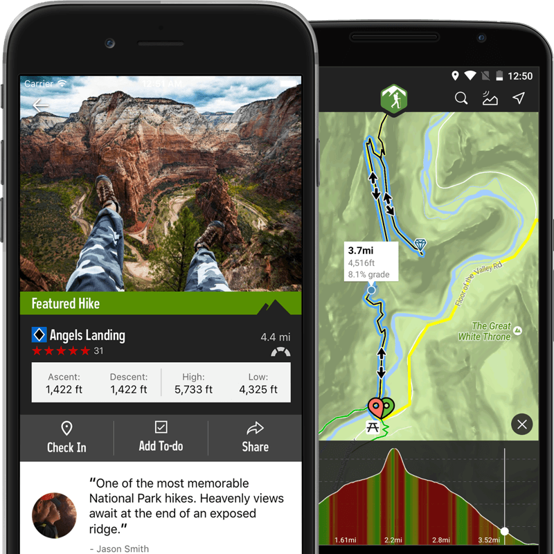 iPhone with the app Hiking Project open