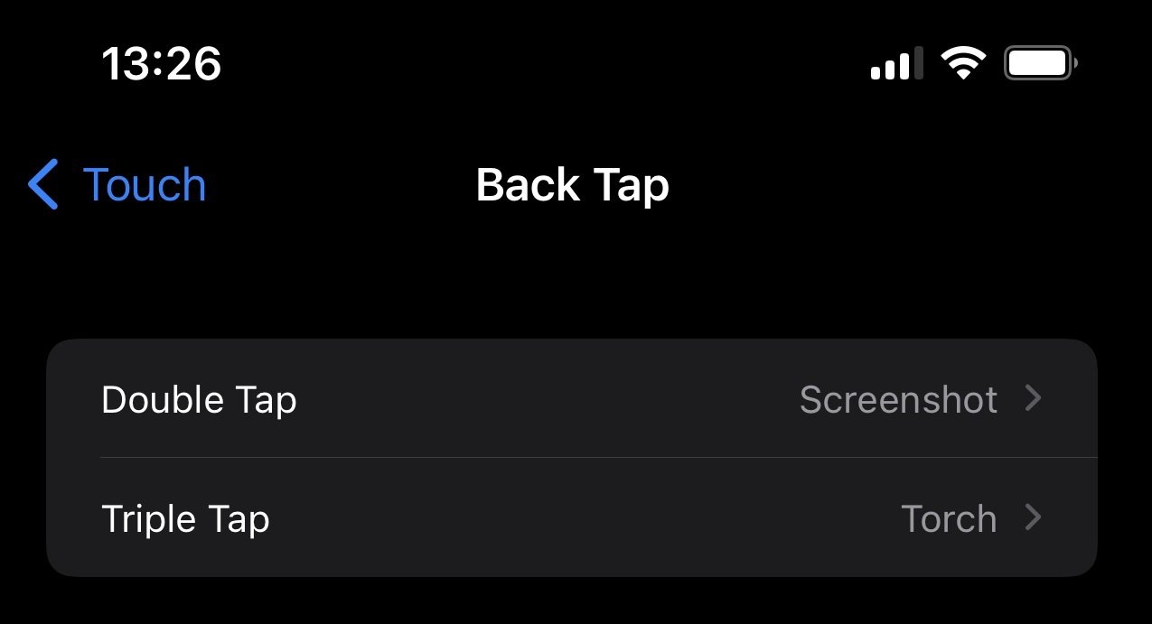 screenshot of backtap on iphone