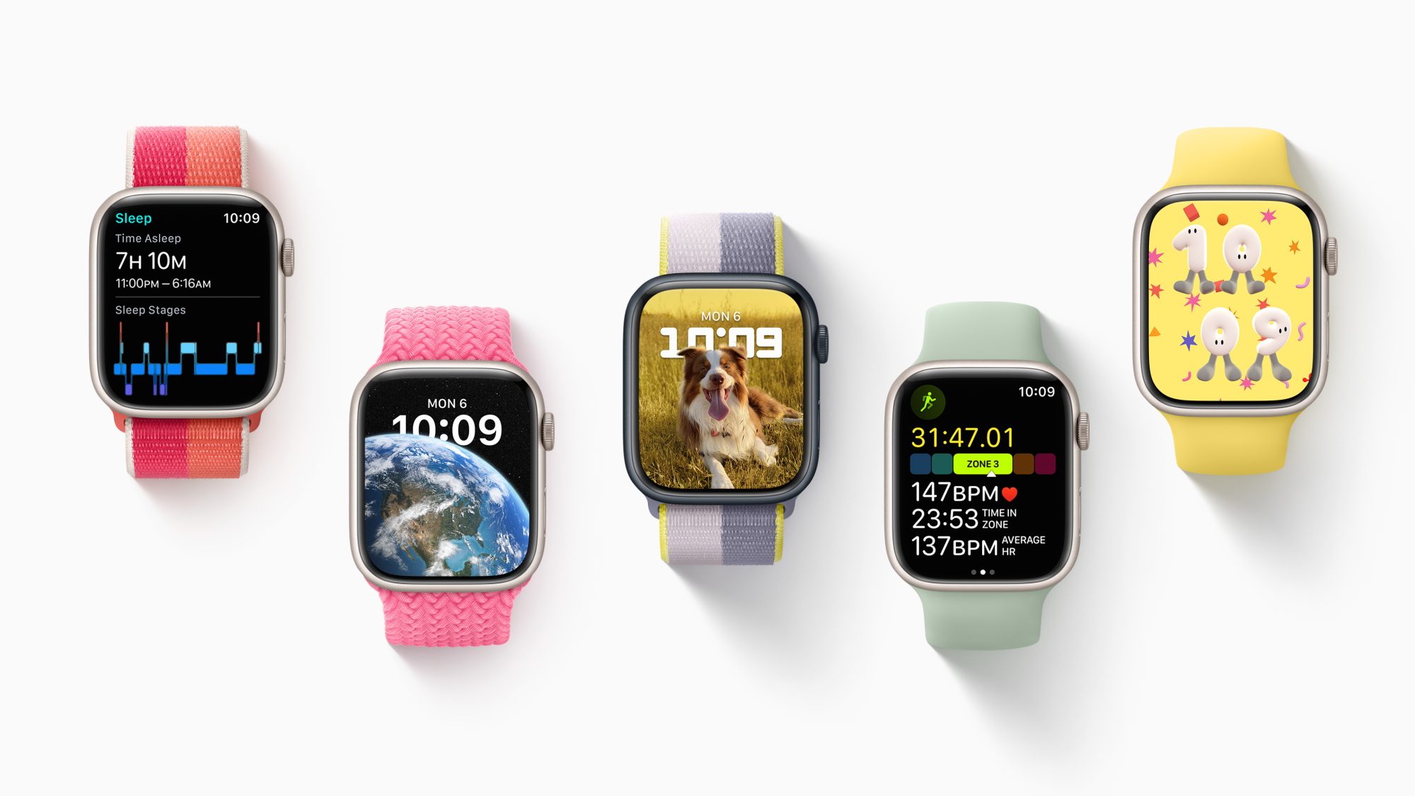 Image of Apple Watches showing different features from the new os 