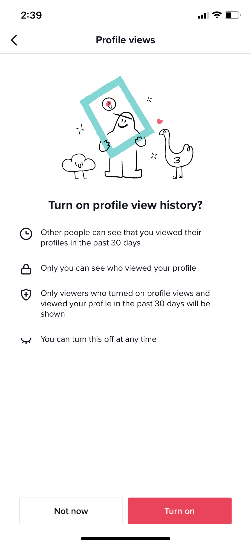 Screenshot of Profile Views toggle page.