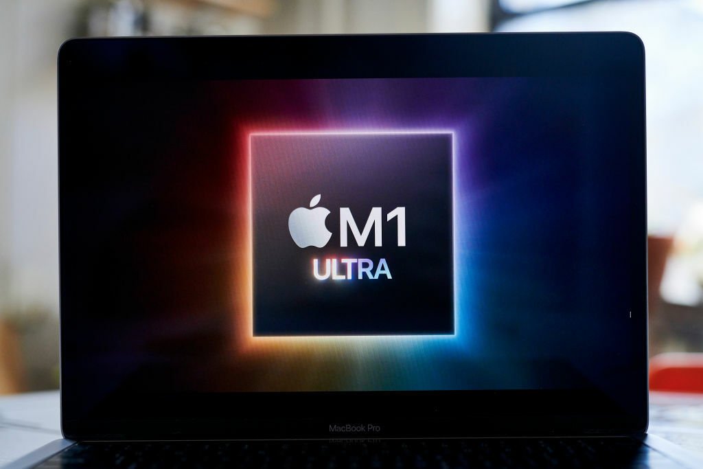 Apple M1 Ultra logo on laptop screen