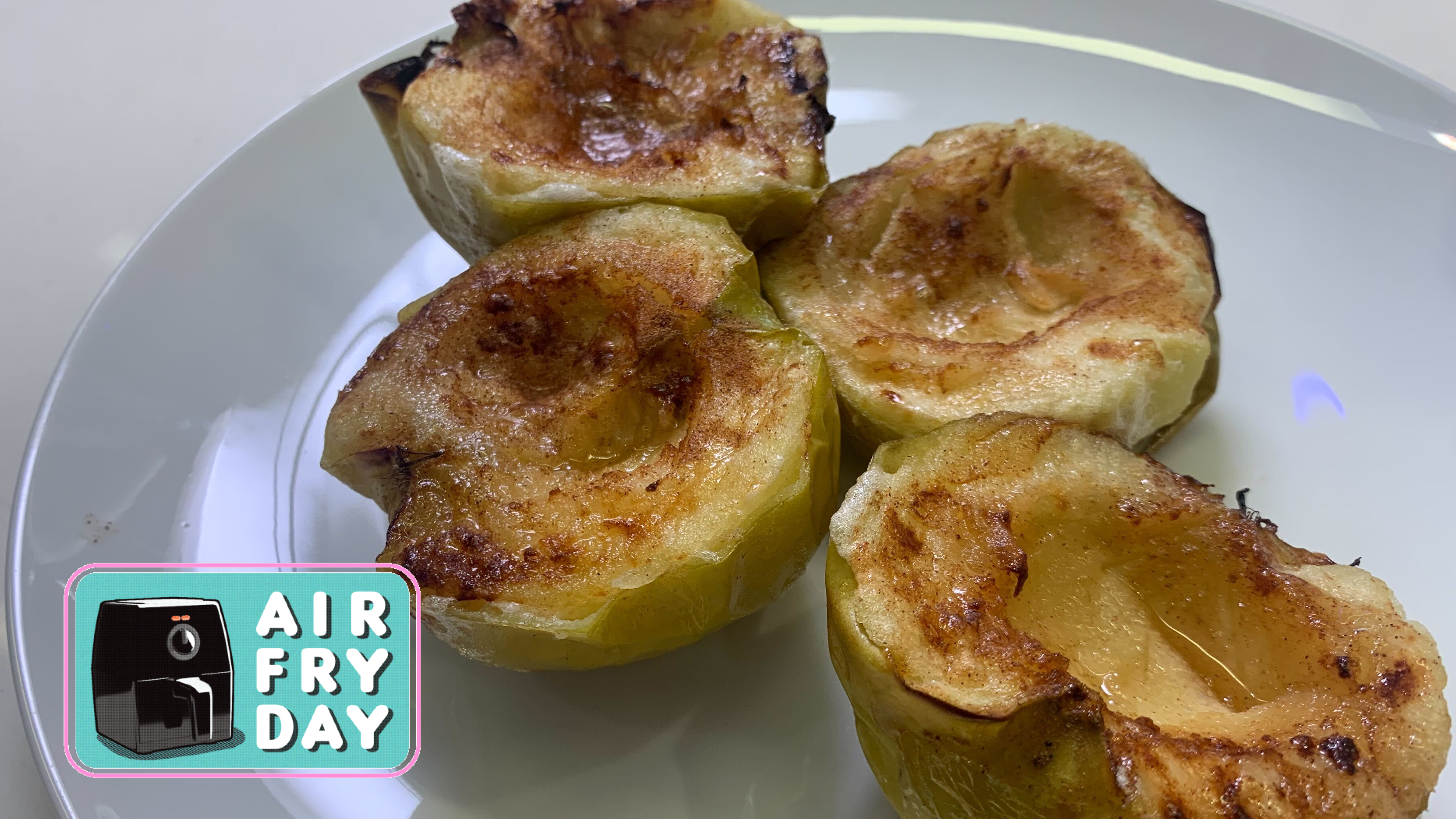 apples on plate with airfryday logo