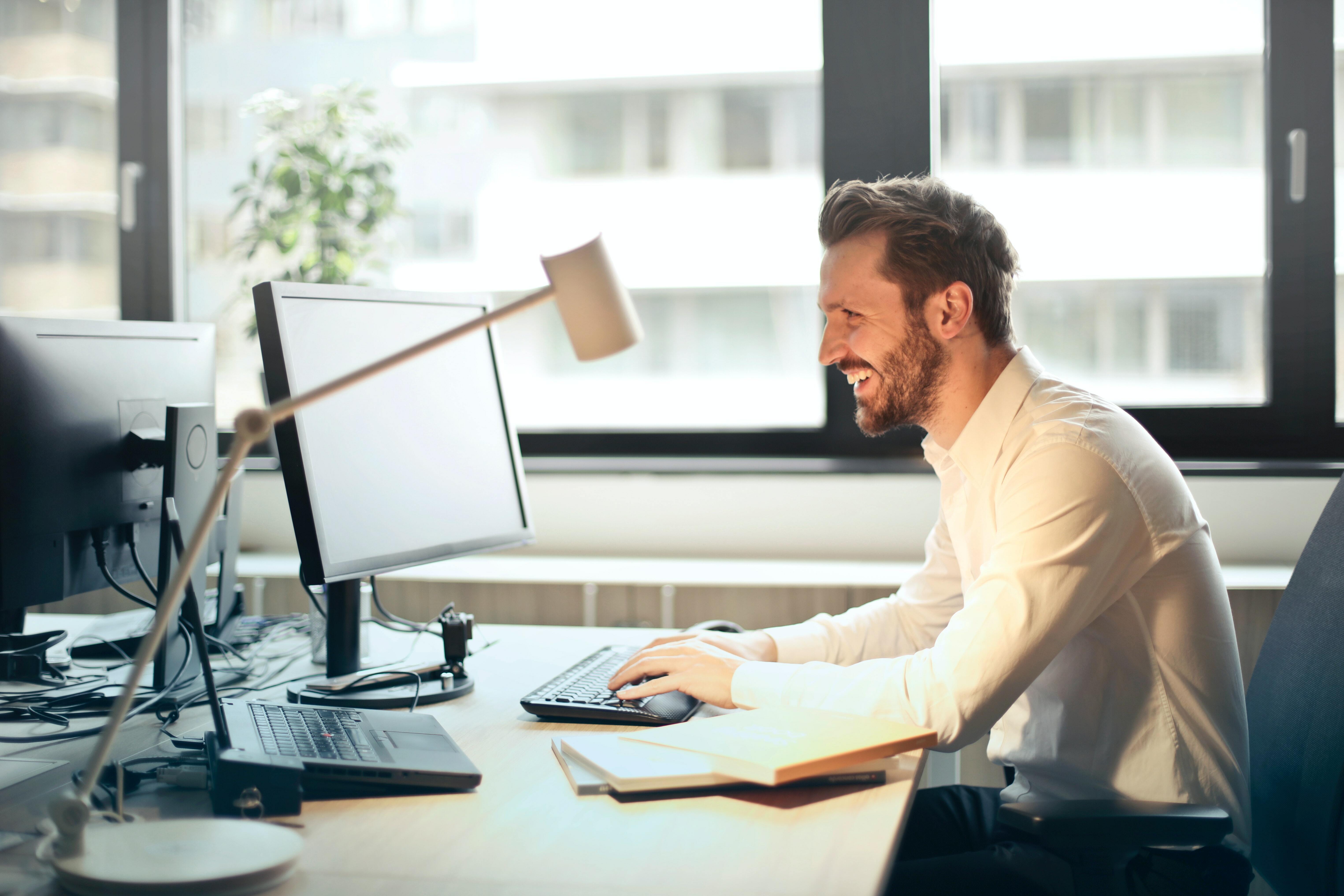 Man looking at PC