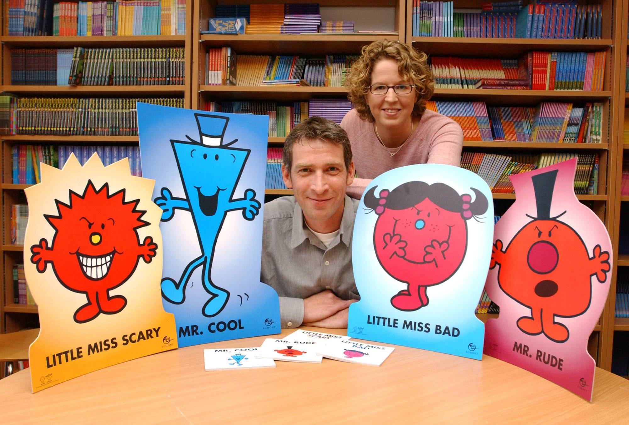 Adam and Amelia Hargreaves, son and daughter of Mr Men author Roger Hargreaves at Egmont Books in Kensington High Street, London for the launch of four new Mr Men books.