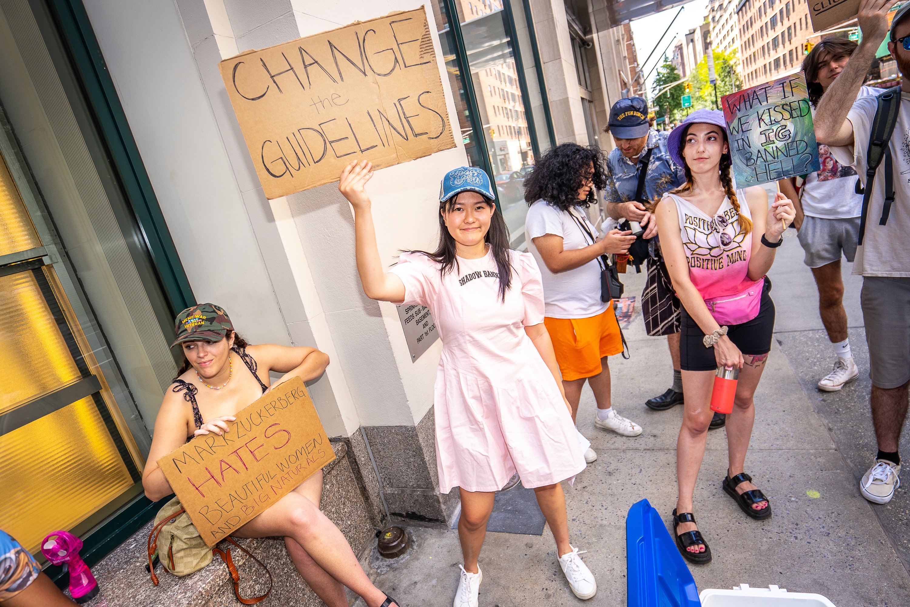 Protesters gather outside Instagram's New York headquarters.