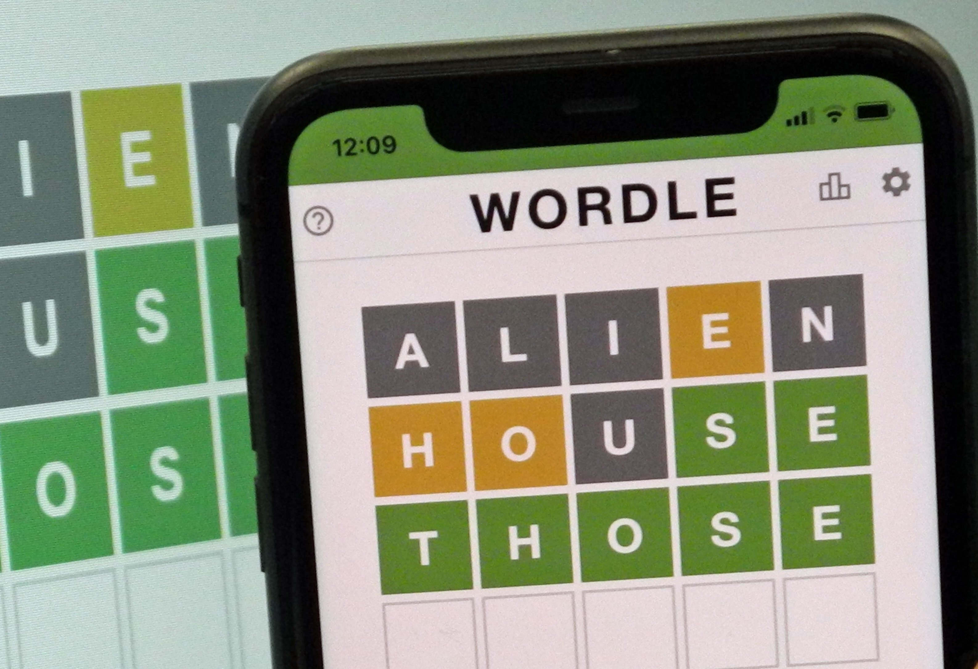 A close-up of Wordle on a smartphone