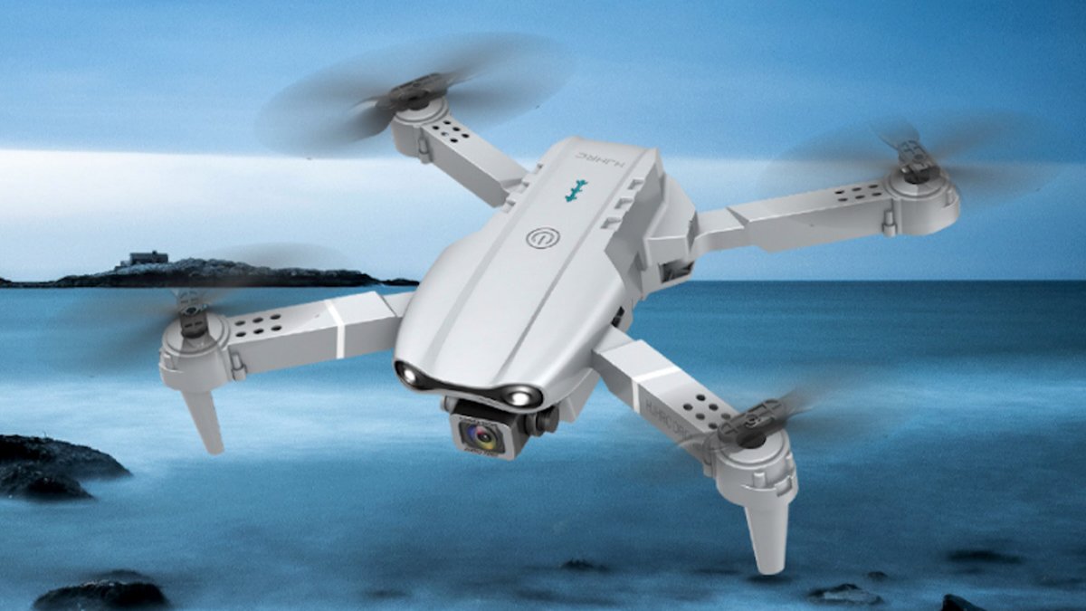 Grey drone over ocean background