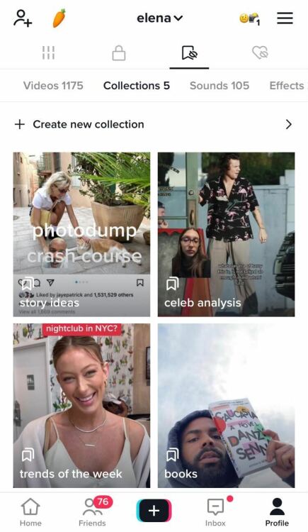 Screenshot of the Collections feature on Instagram.