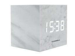 White marble cube with time displayed in center