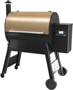 Bronze and black pellet grill