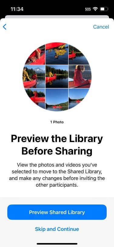 iPhone screenshot of Shared Library preview option