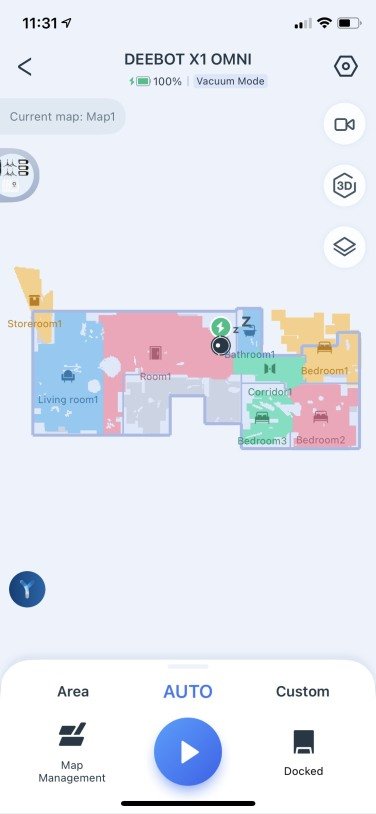 Color coded map of apartment on robot vacuum app