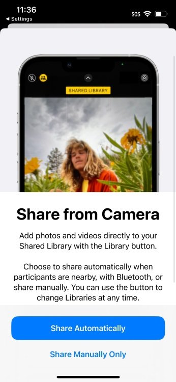 iPhone screenshot of "Share from Camera" setting.