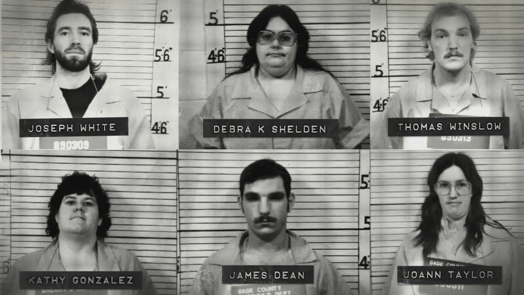 Mugshots of the Beatrice Six in "Mind over Muder."