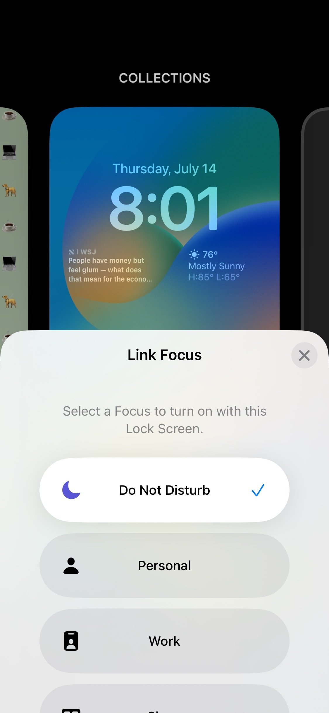 Screenshot of link to Focus mode settings 