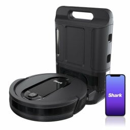 Shark robot vacuum and smartphone with Shark logo