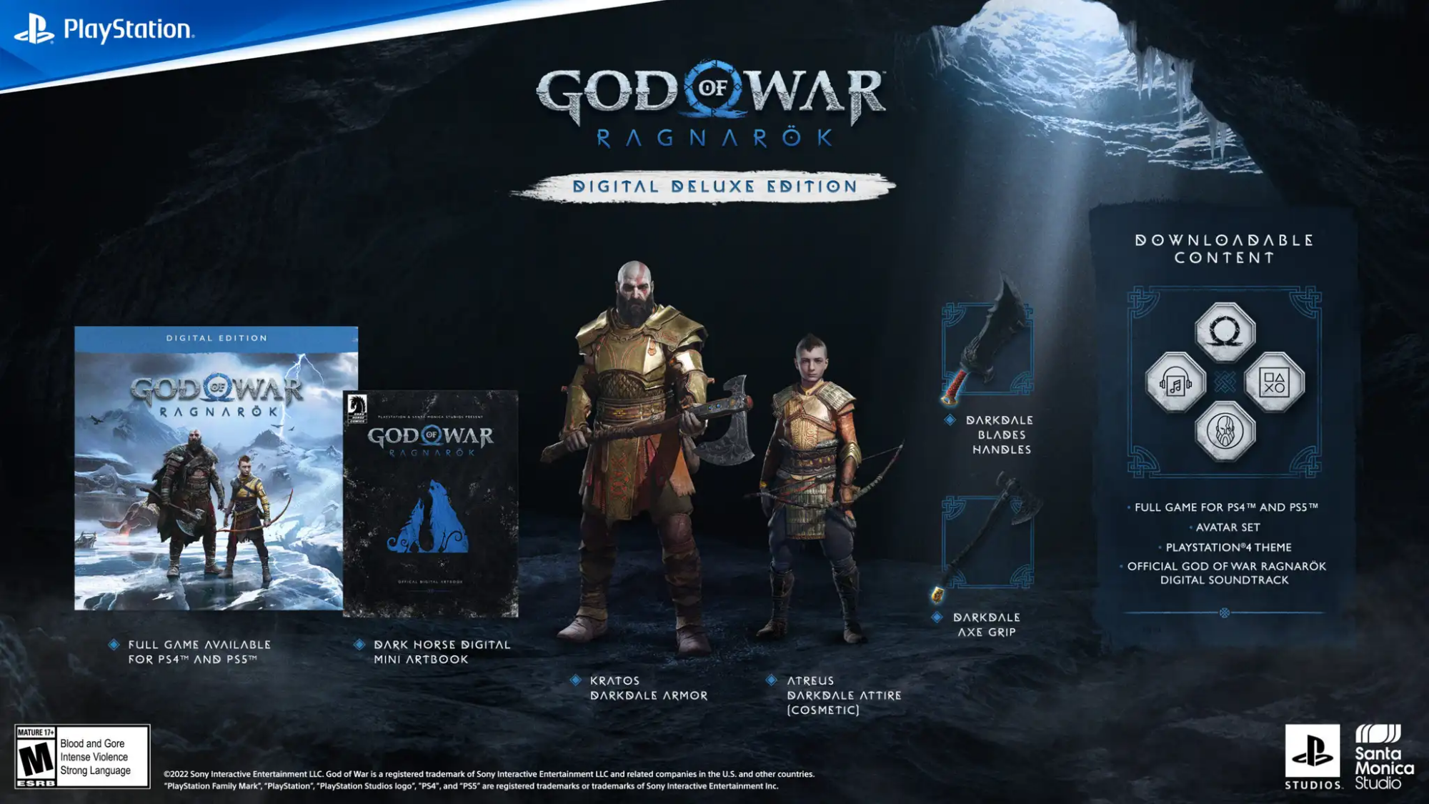 a preview of the bonuses included with "god of war ragnarok" digital deluxe edition