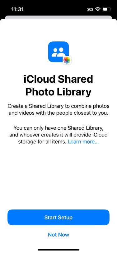 iPhone screenshot of iCloud Shared Photo Library setup