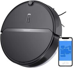 Roborock robot vacuum and smartphone with map on screen