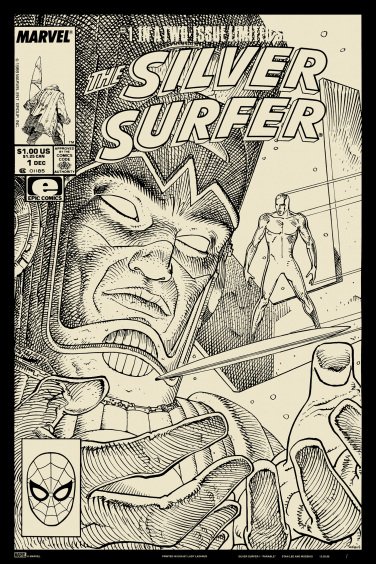 An image of Marvel's Mondo-exclusive San Diego Comic-Con 2022 poster variant for "Silver Surfer: Parable."