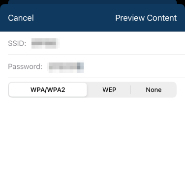 Screenshot of entering WiFi details in Qrafter app