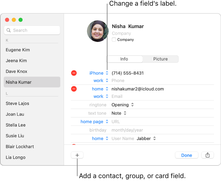 Screenshot of adding new contact on a Mac