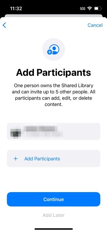 iPhone screenshot of adding more participants to shared library