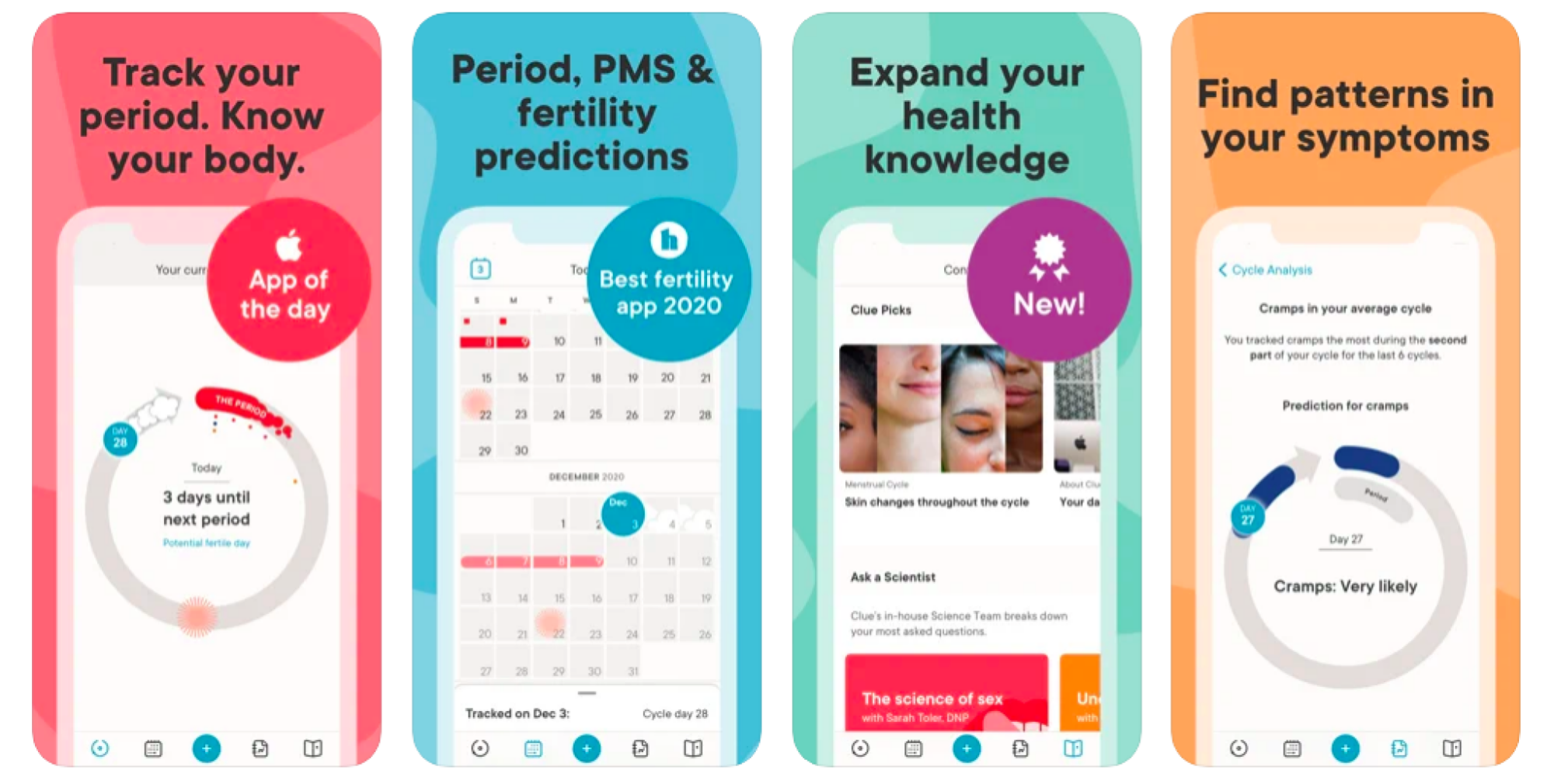 Screenshot of Clue Period and Cycle Tracker