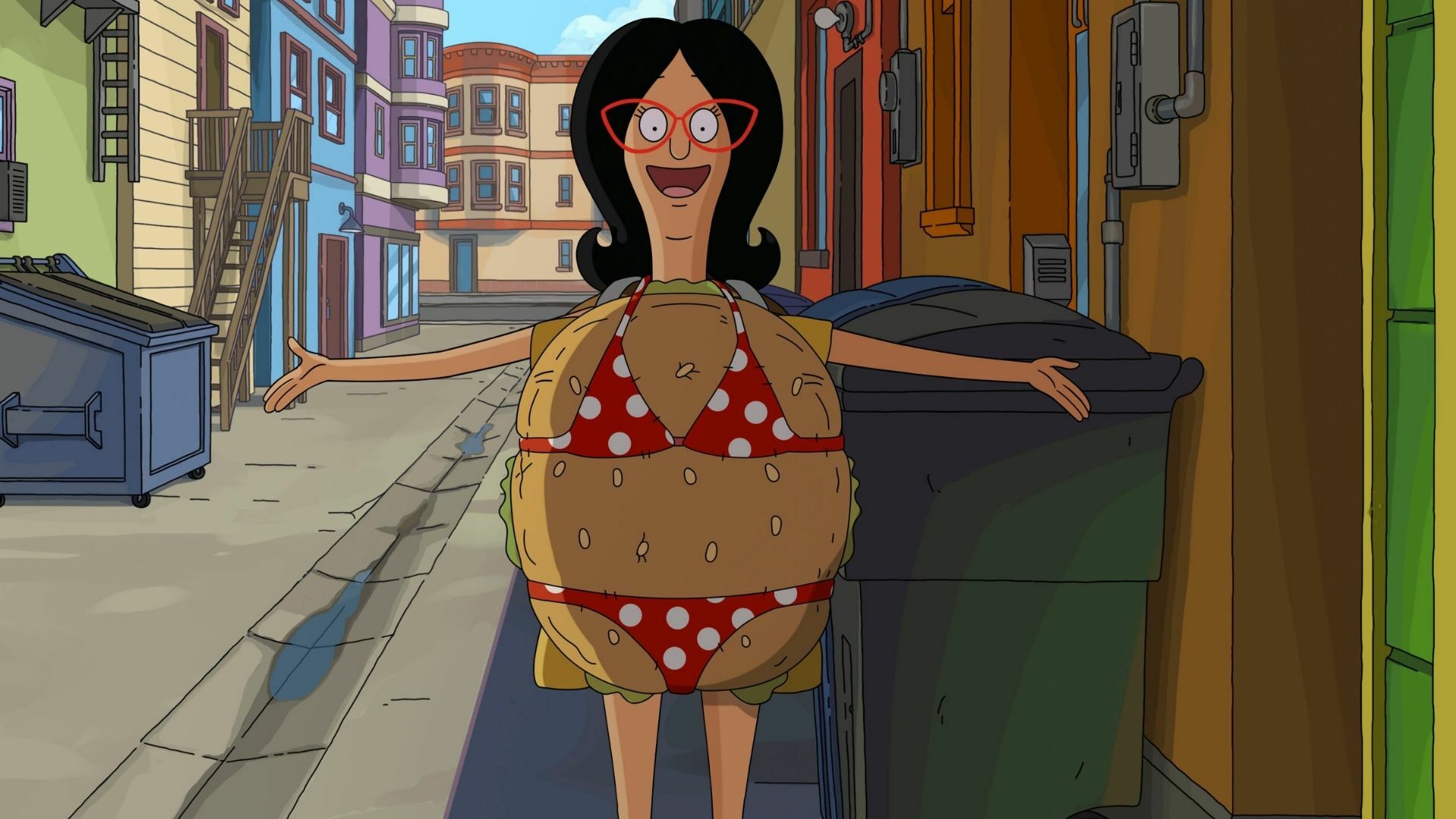 Linda Belcher dressed as a sexy burger