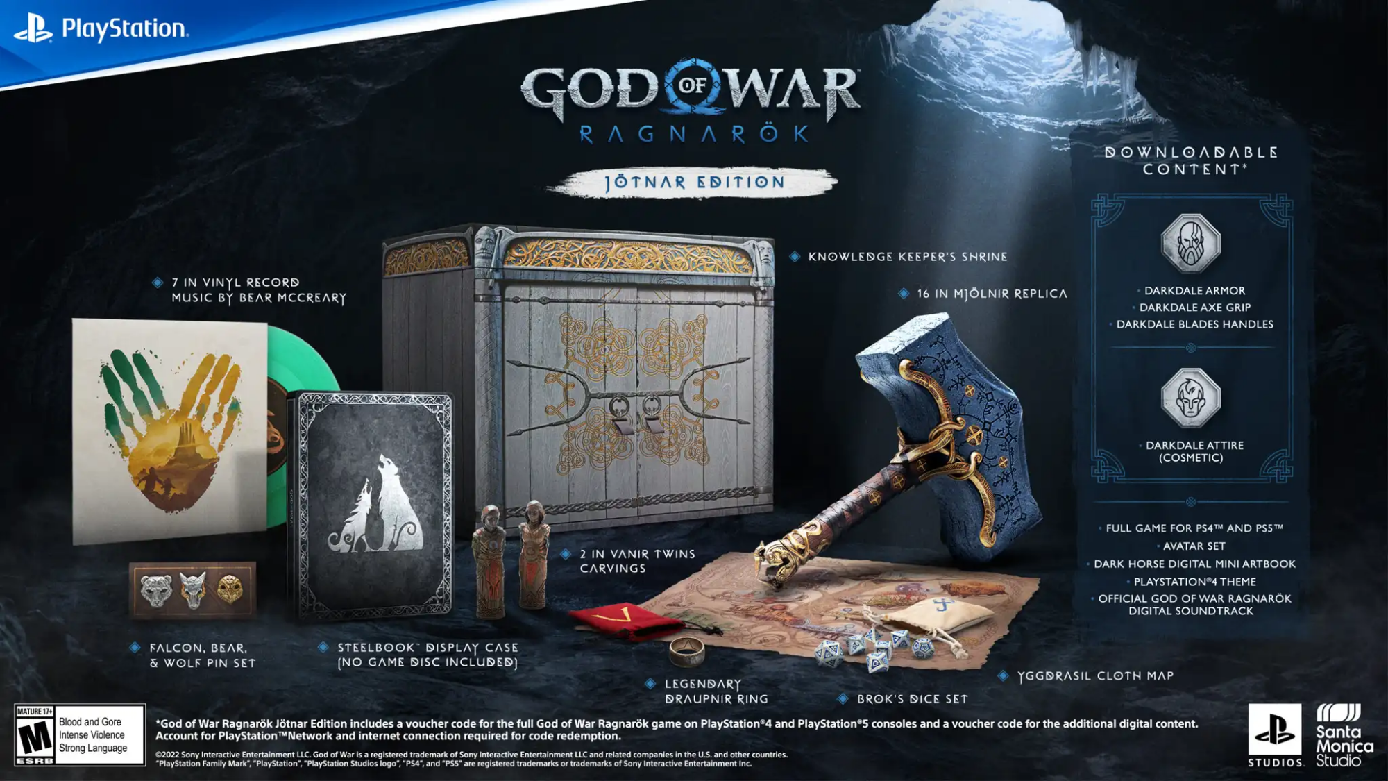 a preview of the bonuses included with "god of war ragnarok" jotnar edition