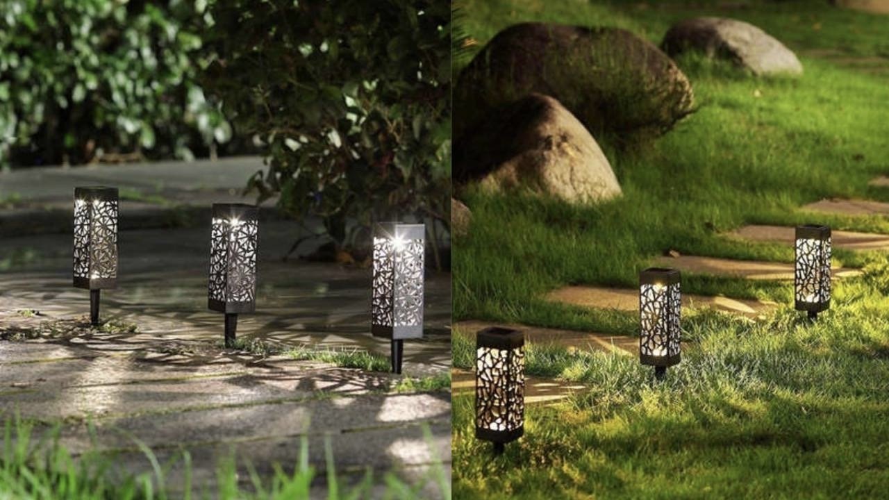 4-Pack: LED Outdoor Waterproof Hollow Solar Garden Lights.