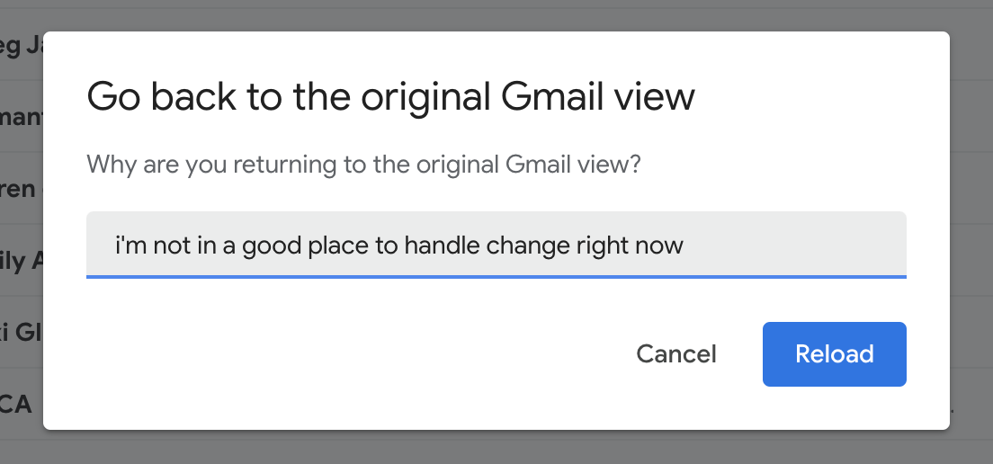 Gmail revert prompt that reads 