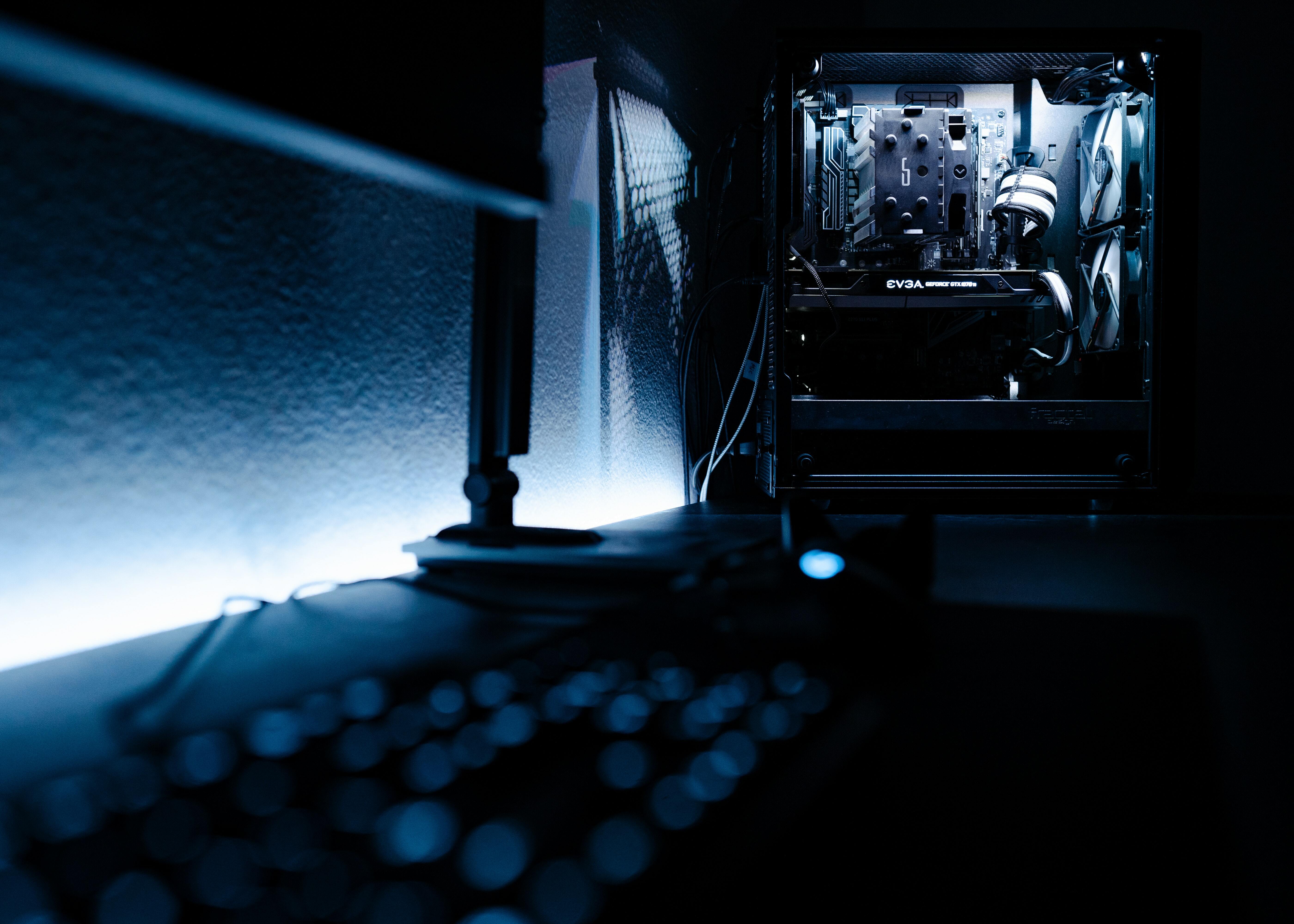 PC lit in dark room