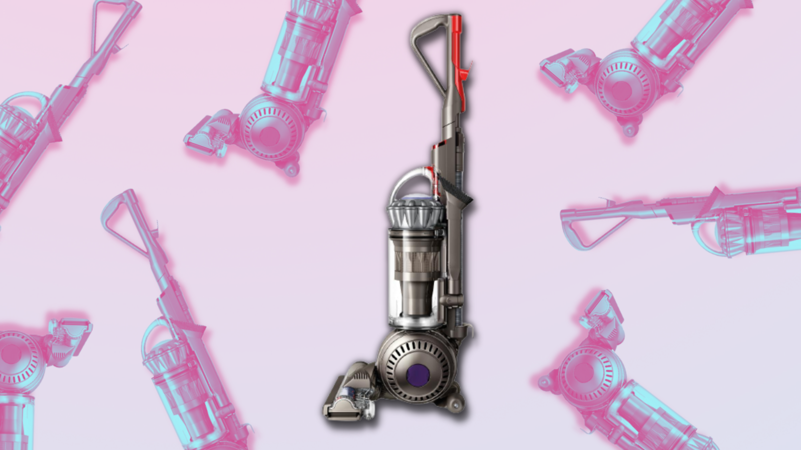 dyson animal ball 2 upright vacuum in center with muted color vacuums in the background