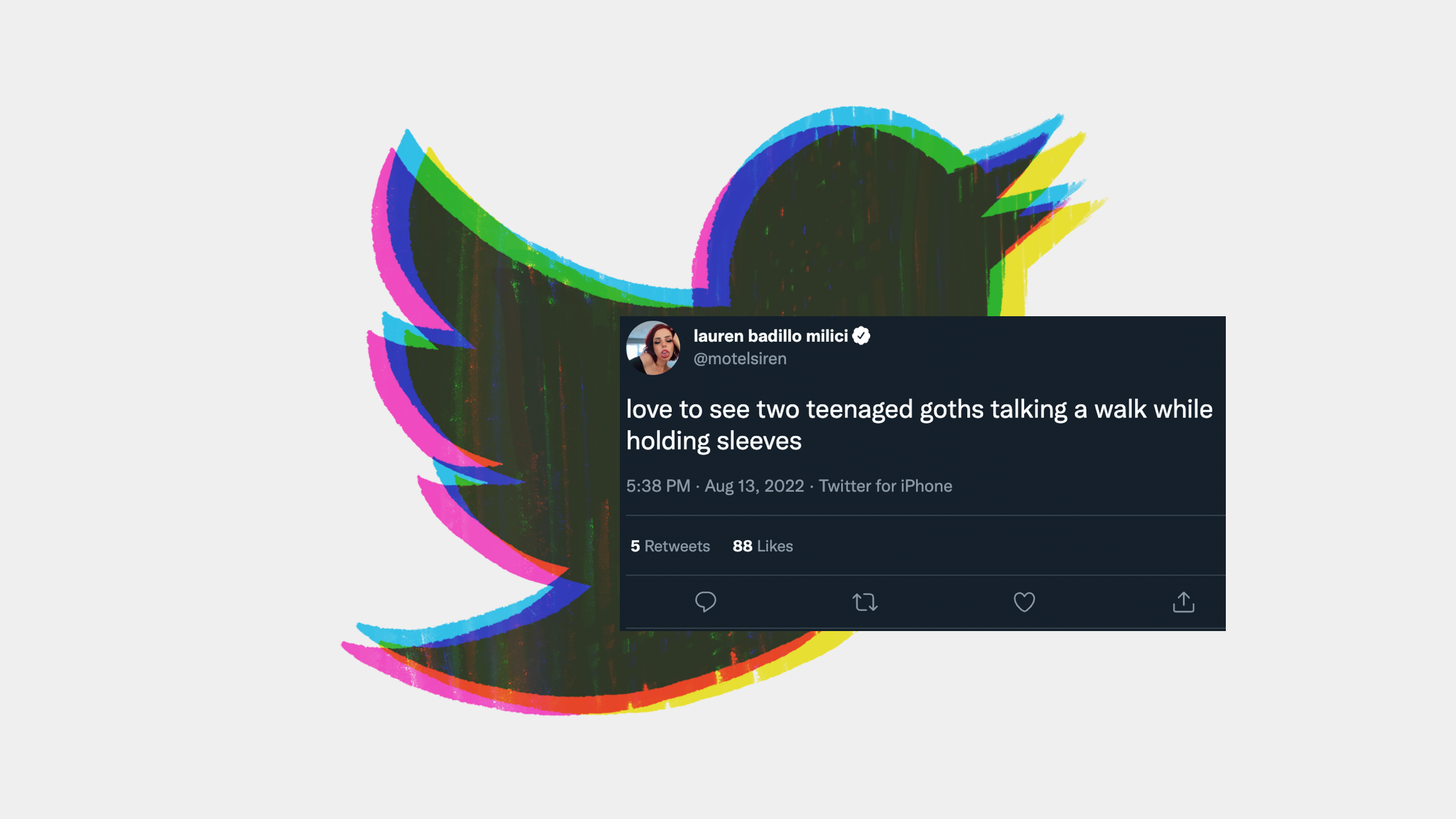 illustrated twitter logo and screenshot of tweet