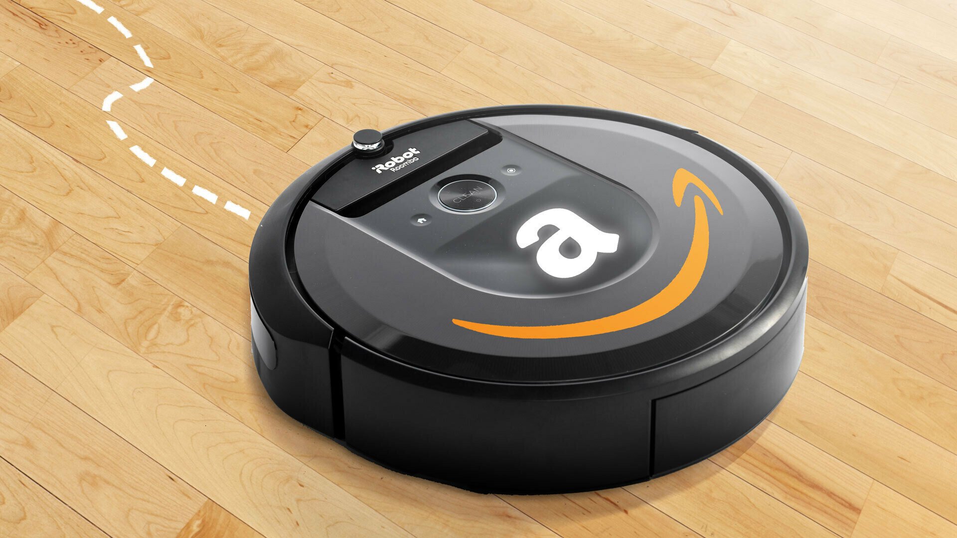 iRobot's Roomba robot vacuum with Amazon logo on top