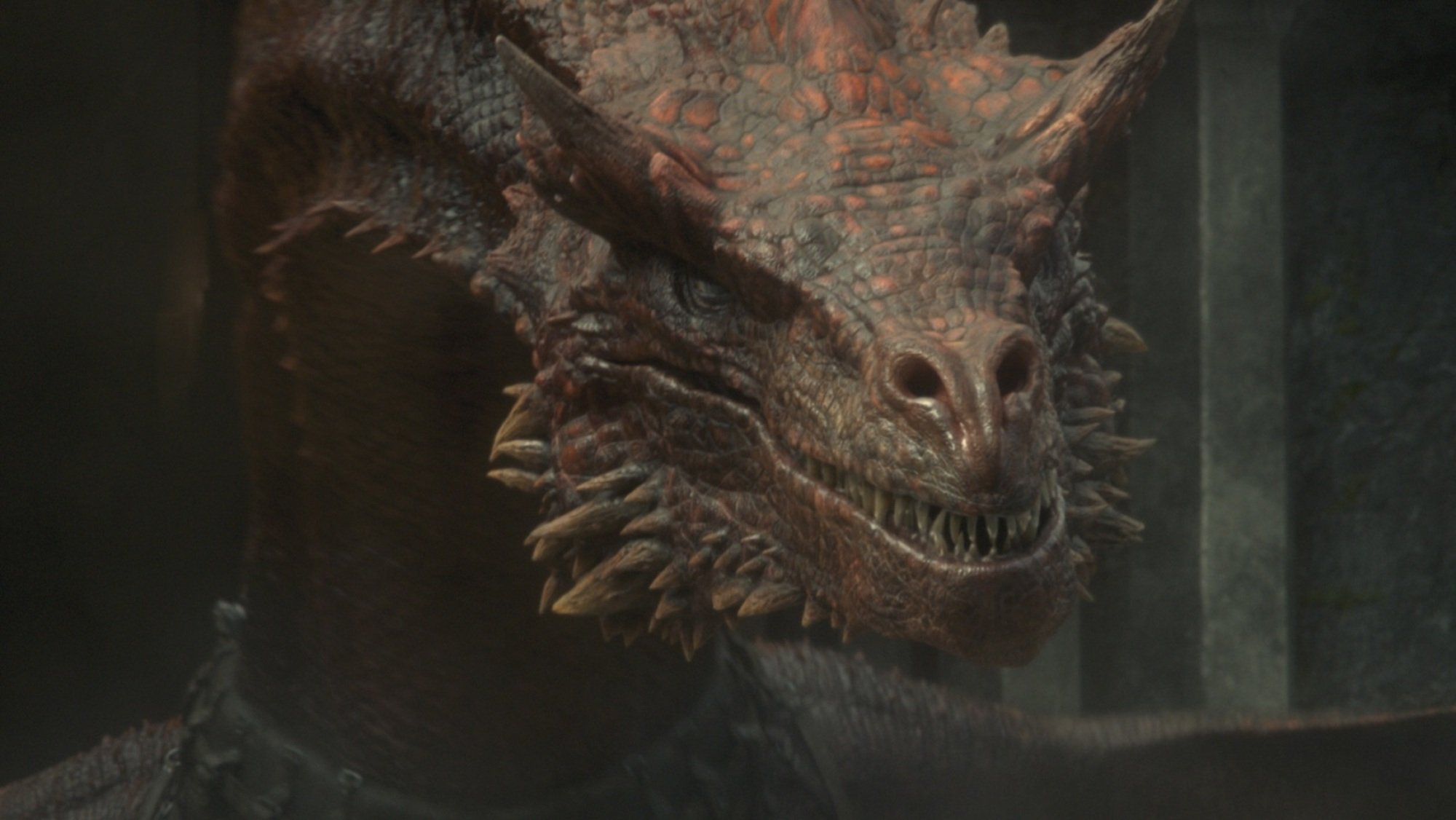 A large red dragon.