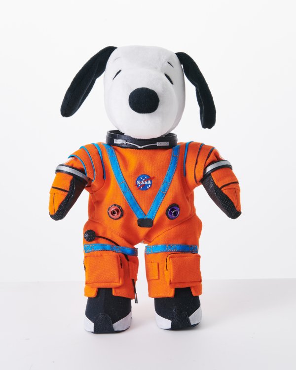 a snoopy doll in a spacesuit