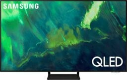 Samsung QLED TV with green and blue abstract screensaver