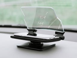 HUDWAY Glass Heads-Up Navigation Display on a dashboard.