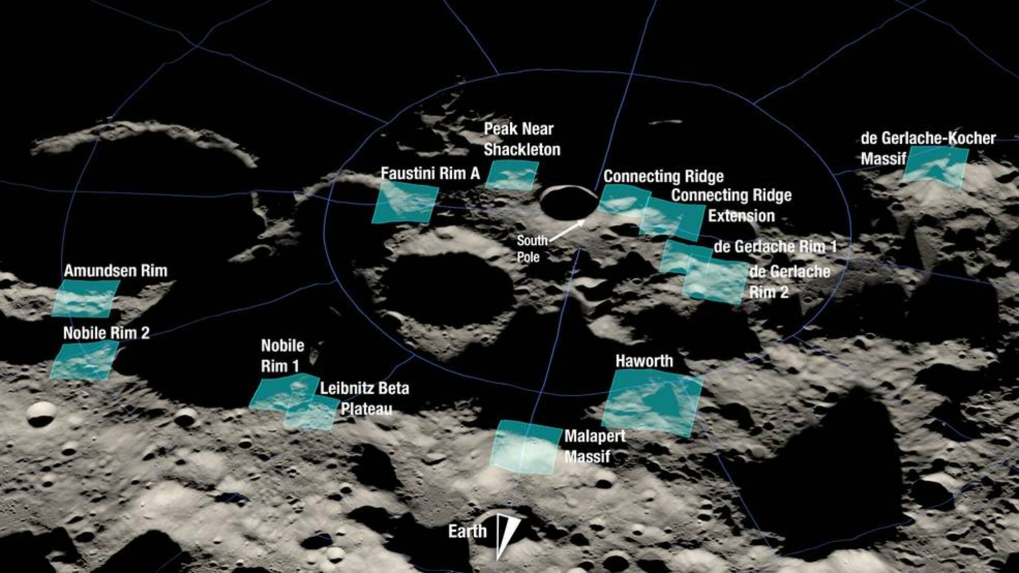 the proposed landing sites for NASA's Artemis lll mission