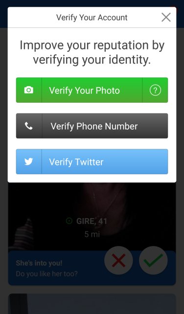 screenshot of verification options