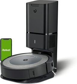 iRobot Roomba i3+ and smartphone with green iRobot screensaver
