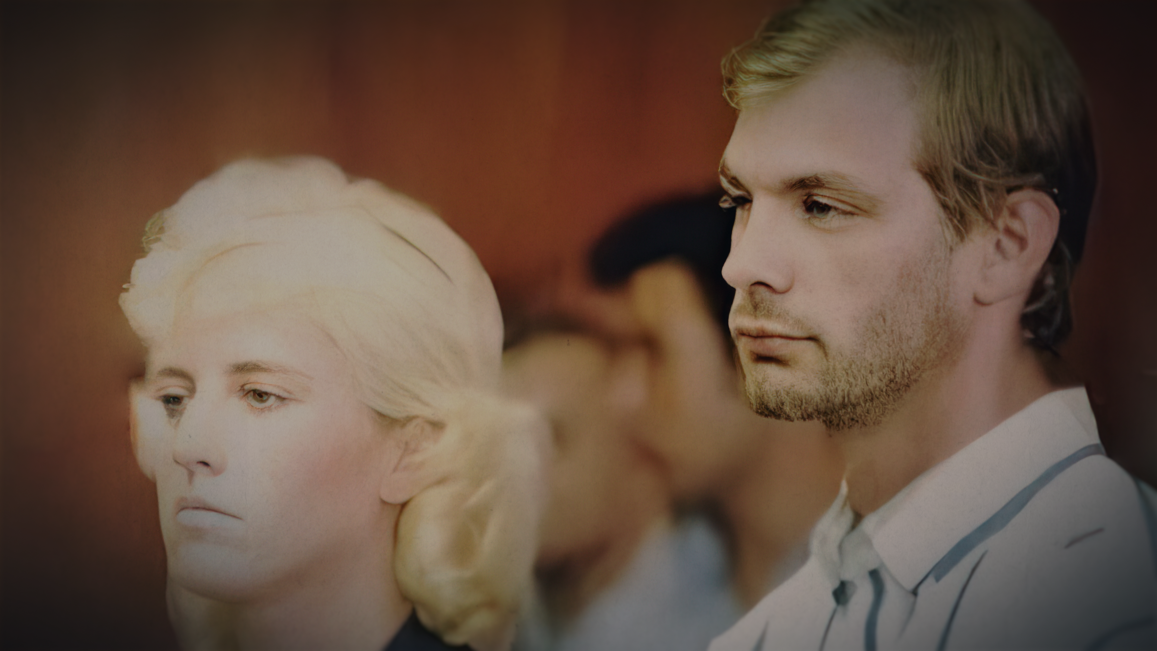 Still of Jeffrey Dahmer and his lawyer in court.